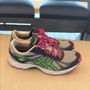 Asics Gray and Green Running Shoes
